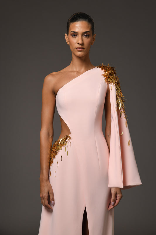 Asymmetric Peach Crêpe Dress