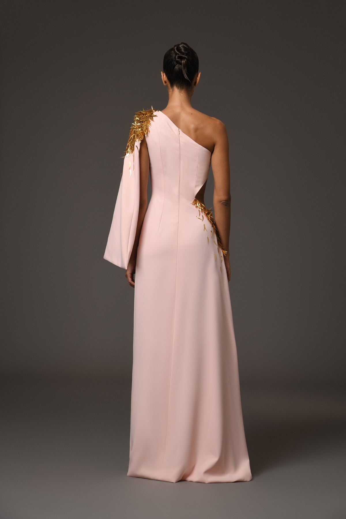 Asymmetric Peach Crêpe Dress