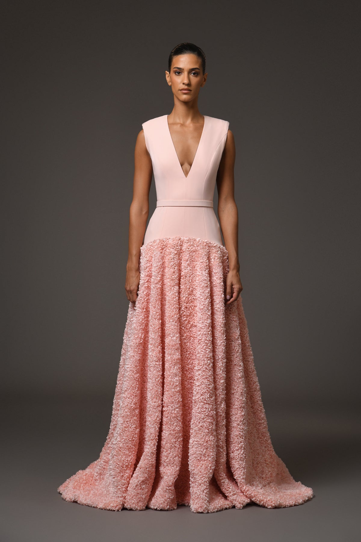 Peach Crêpe Dress with Flower Detailing