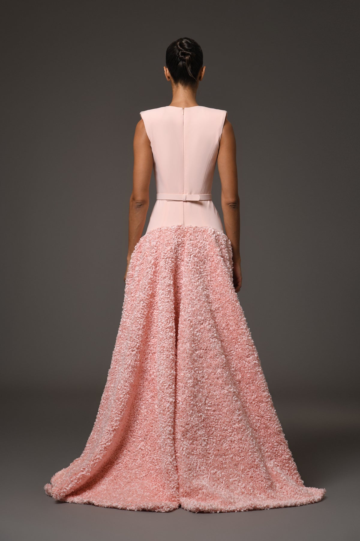 Peach Crêpe Dress with Flower Detailing