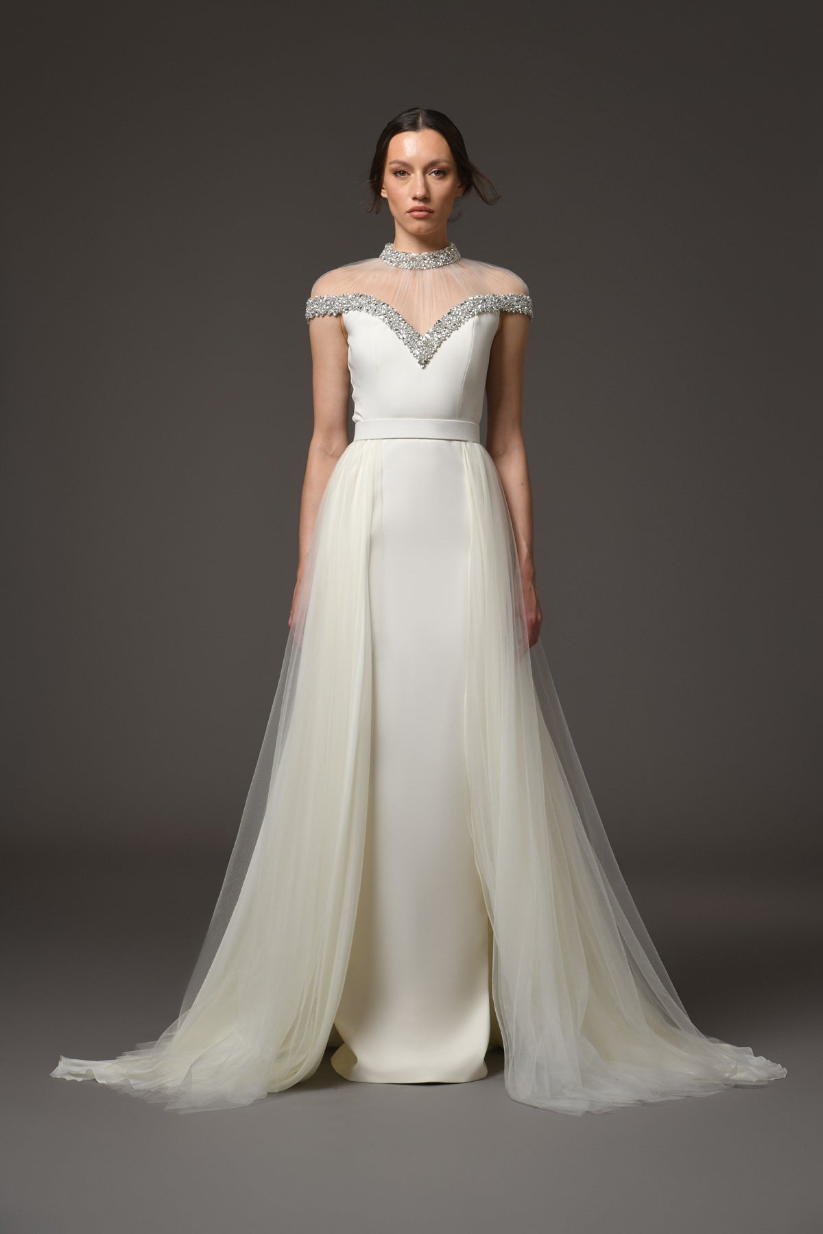 Ivory Crêpe and Chiffon Dress
