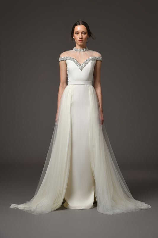 Ivory Crêpe and Chiffon Dress