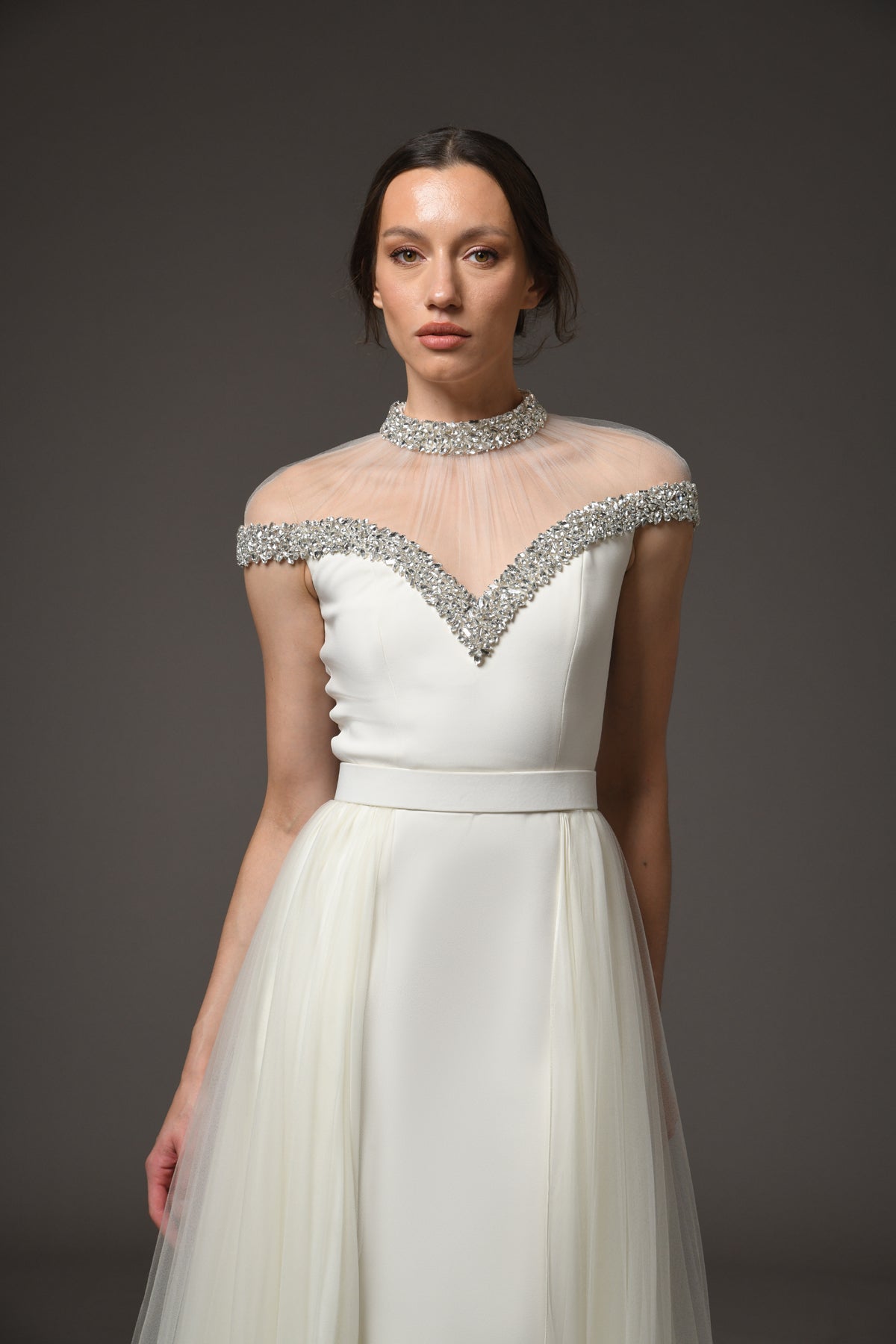 Ivory Crêpe and Chiffon Dress