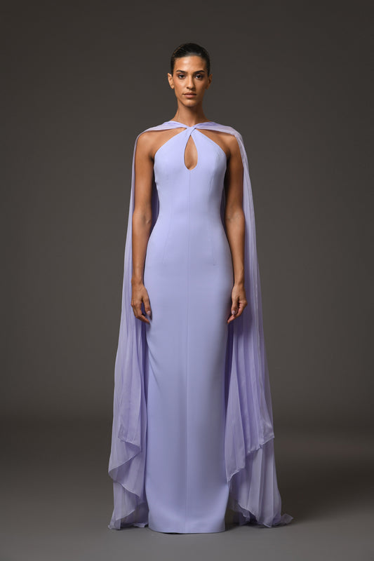 Lilac Crêpe Dress with Chiffon Cape
