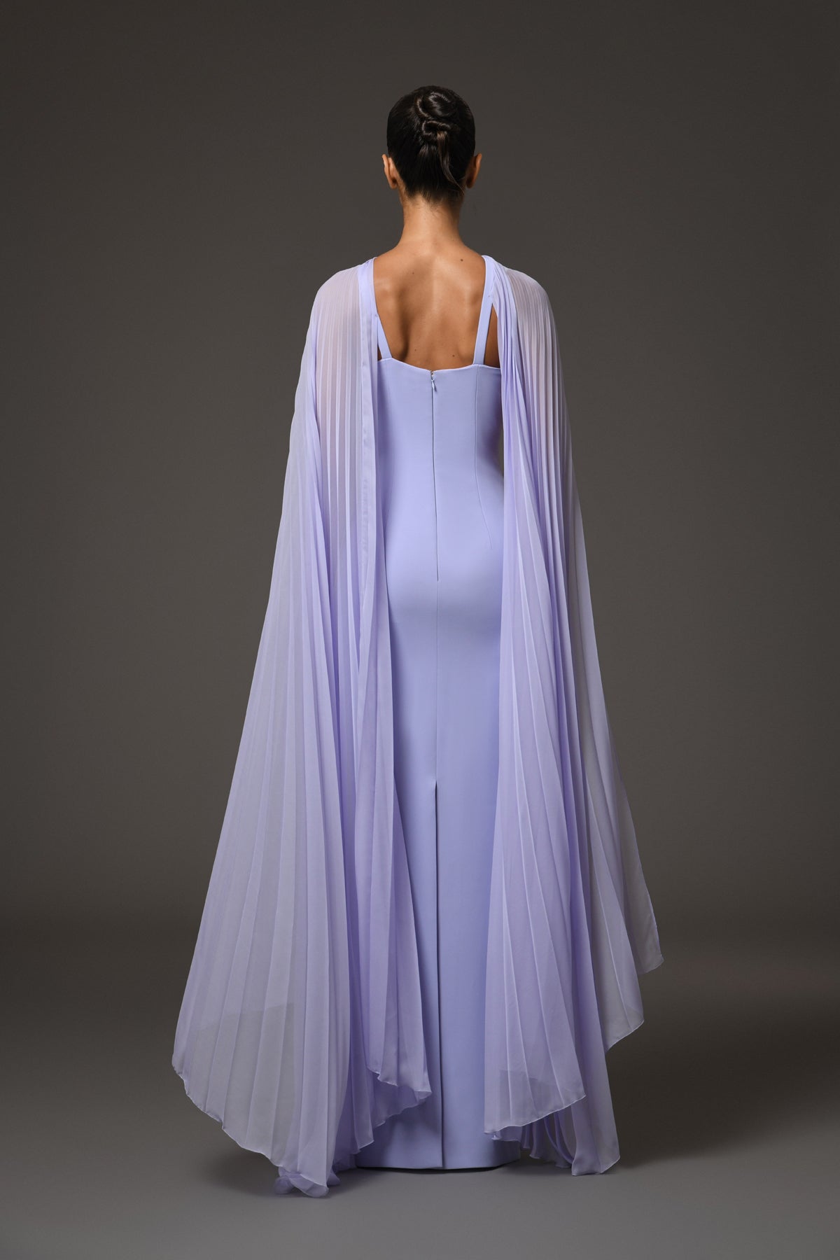 Lilac Crêpe Dress with Chiffon Cape
