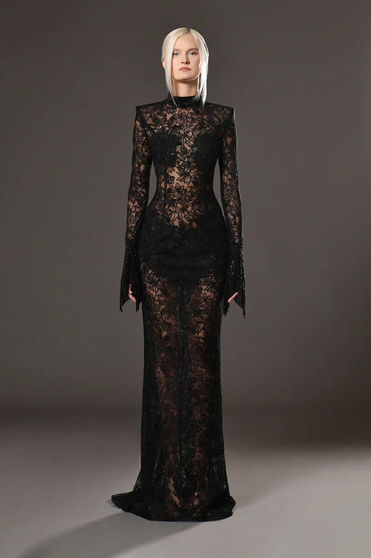 Long Sleeve Illusion Lace Dress