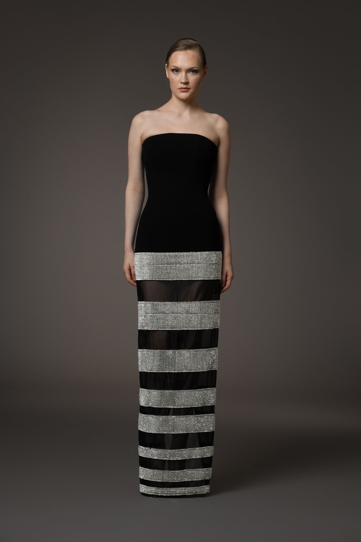 Corseted Black Crêpe Dress with Crystals