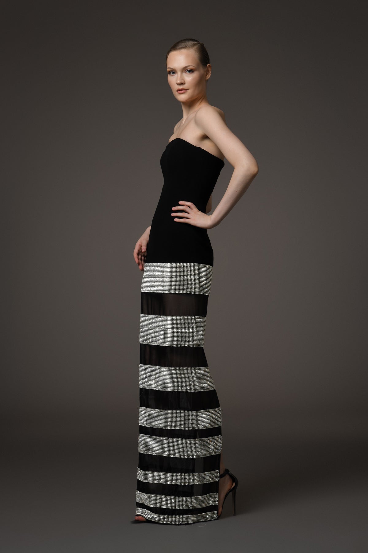 Corseted Black Crêpe Dress with Crystals