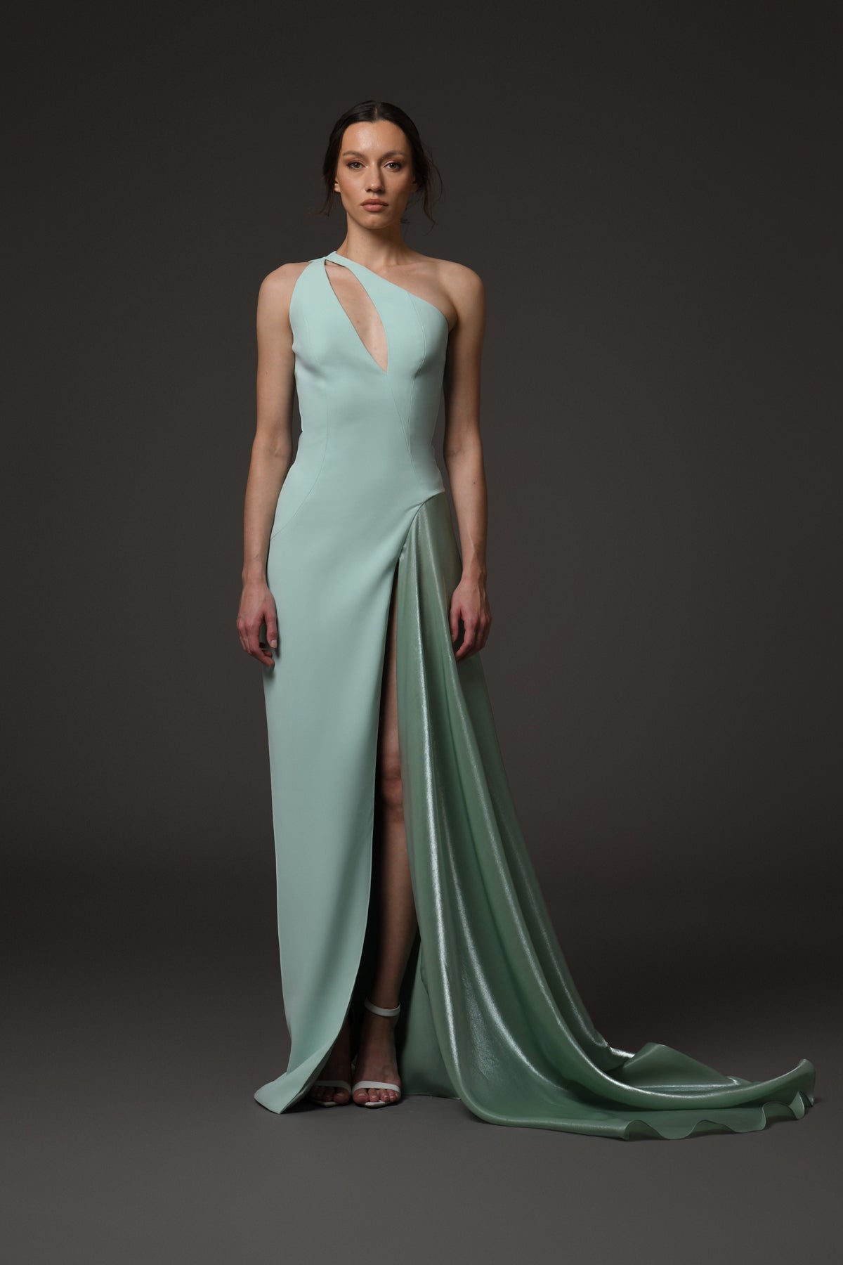Asymmetric Green Crêpe Dress