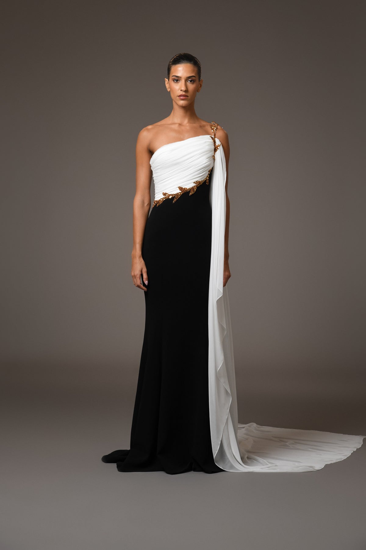 Black & White Crêpe Dress with Embroidery