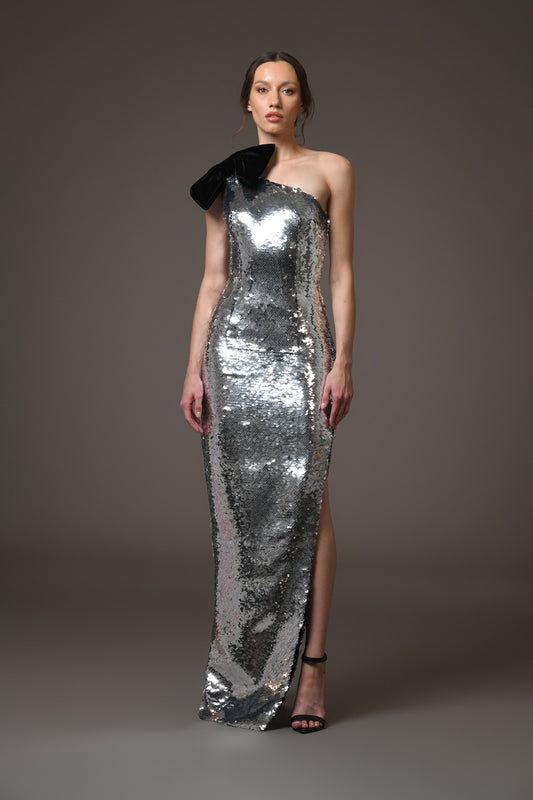 Grey Sequined Asymmetric Dress