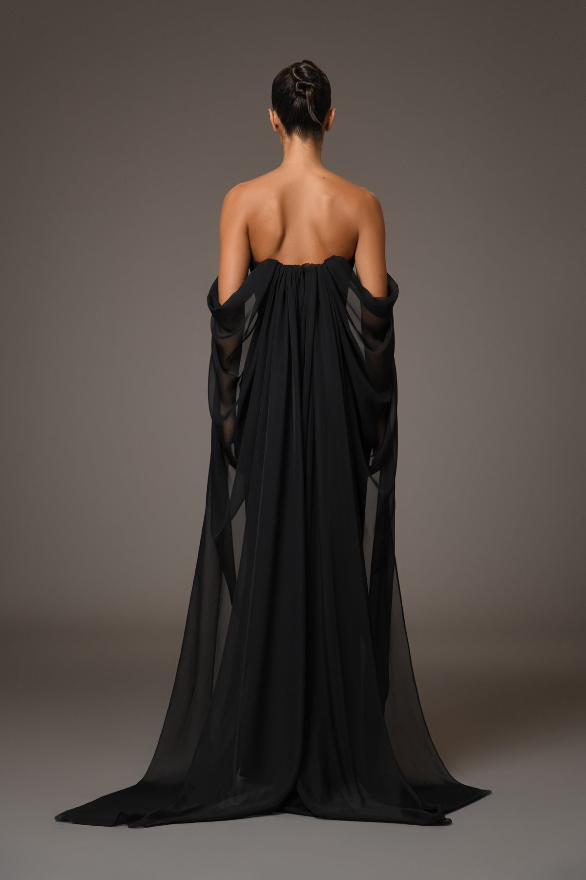 Black Crêpe Dress with Chiffon Sleeves