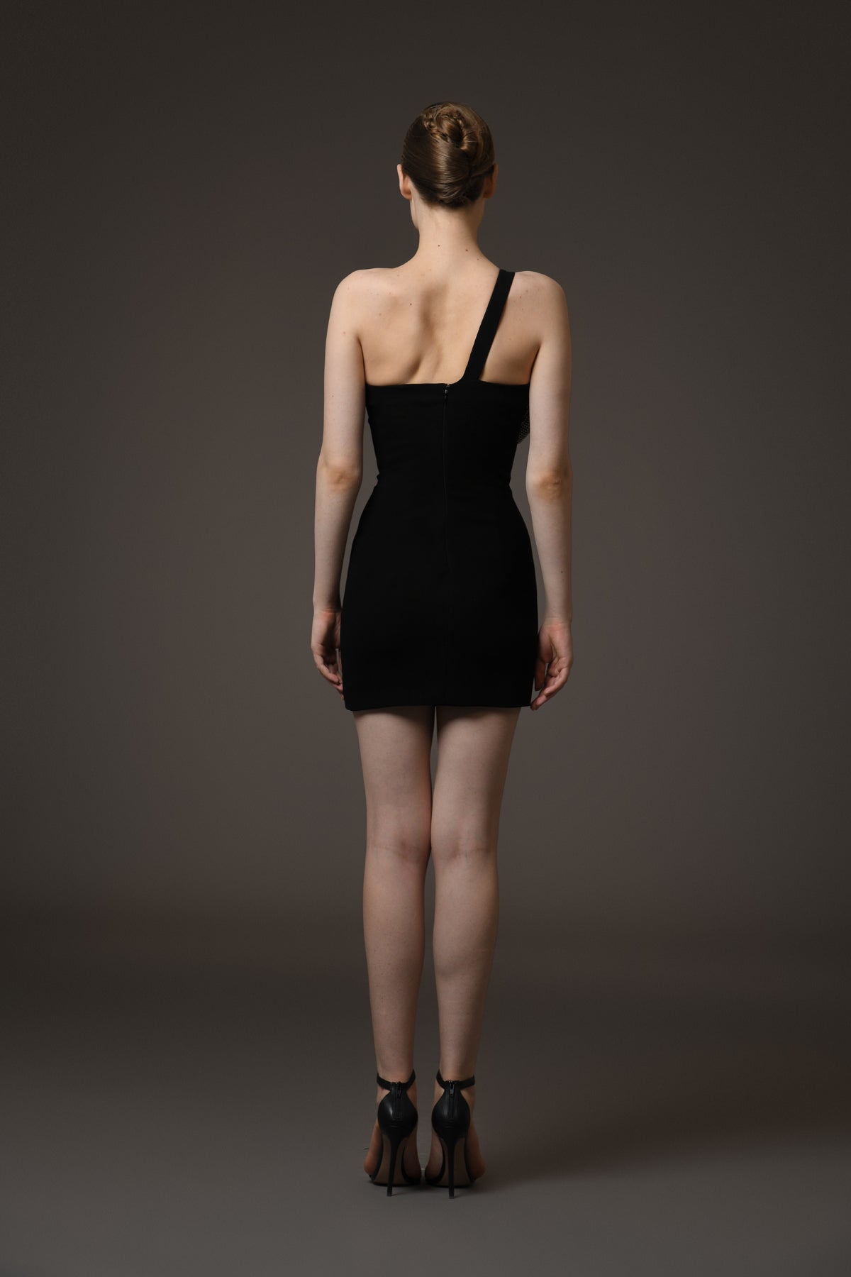 Short Black Crêpe Dress with Crystal Bow
