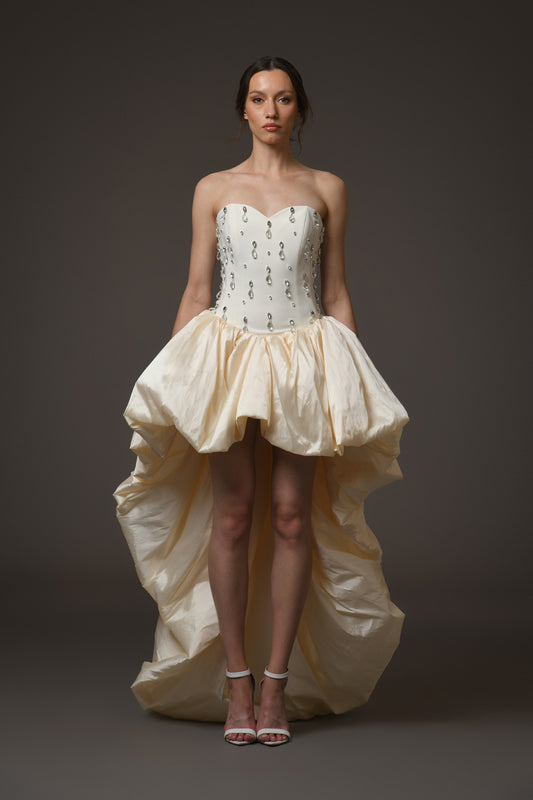 Ivory Corseted Short Crêpe Dress