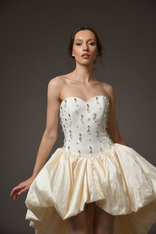 Ivory Corseted Short Crêpe Dress
