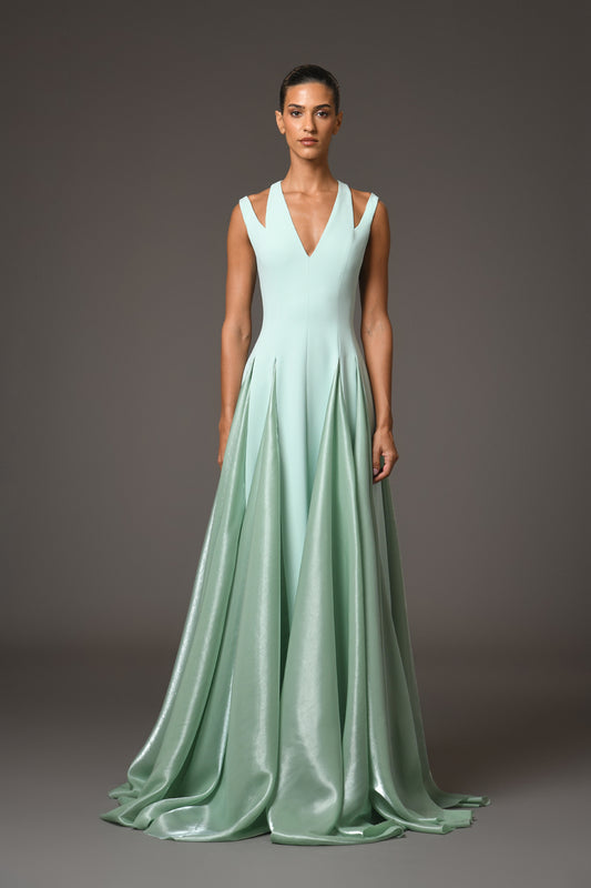 Green Crêpe A-Line Dress