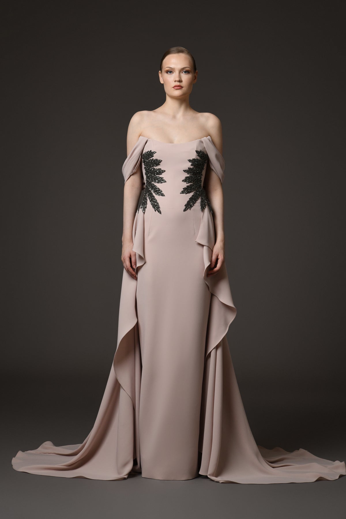 Nude Crêpe Dress with Overskirt
