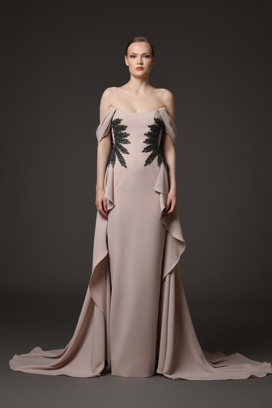 Nude Crêpe Dress with Overskirt