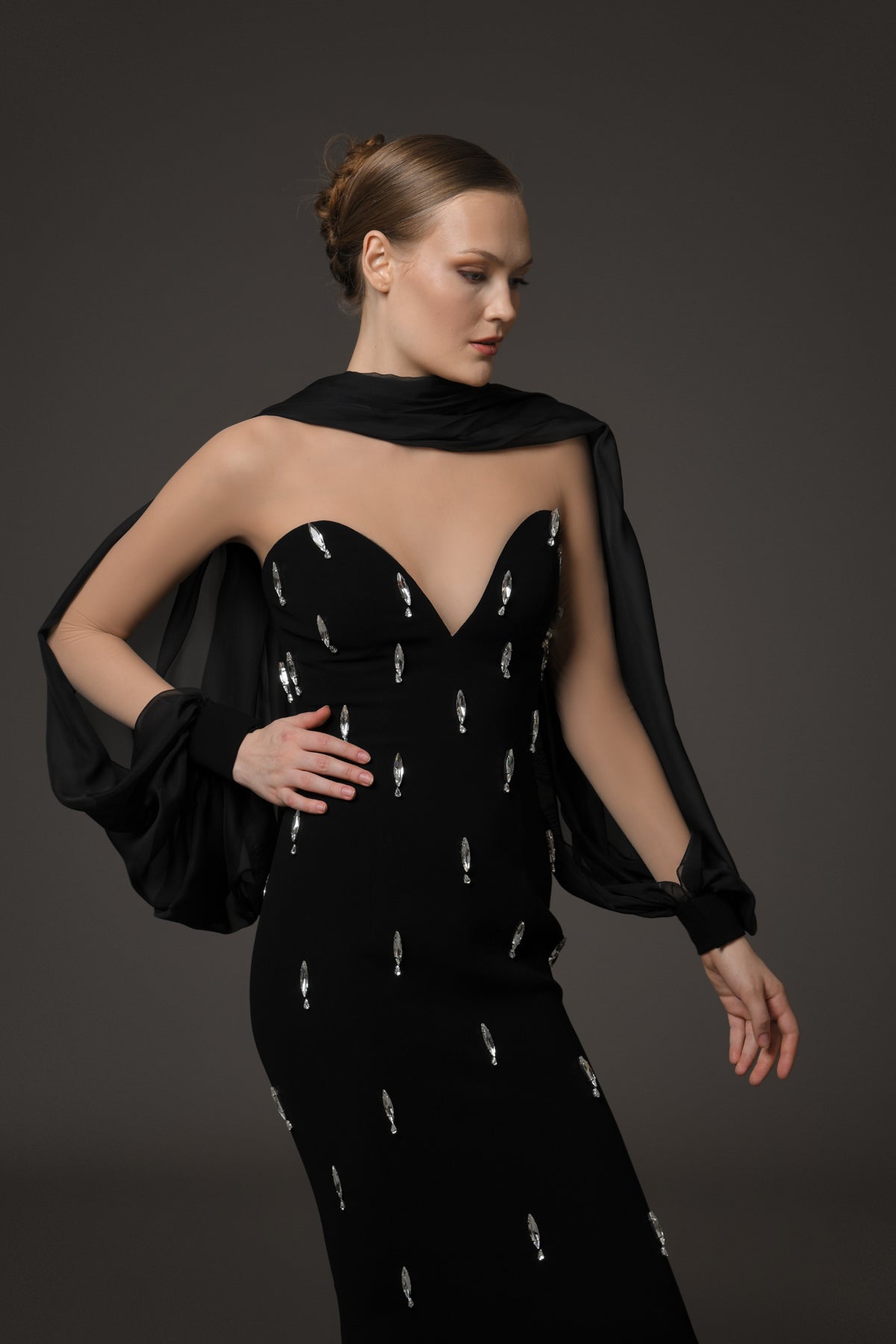 Black Crêpe Embroidered Dress