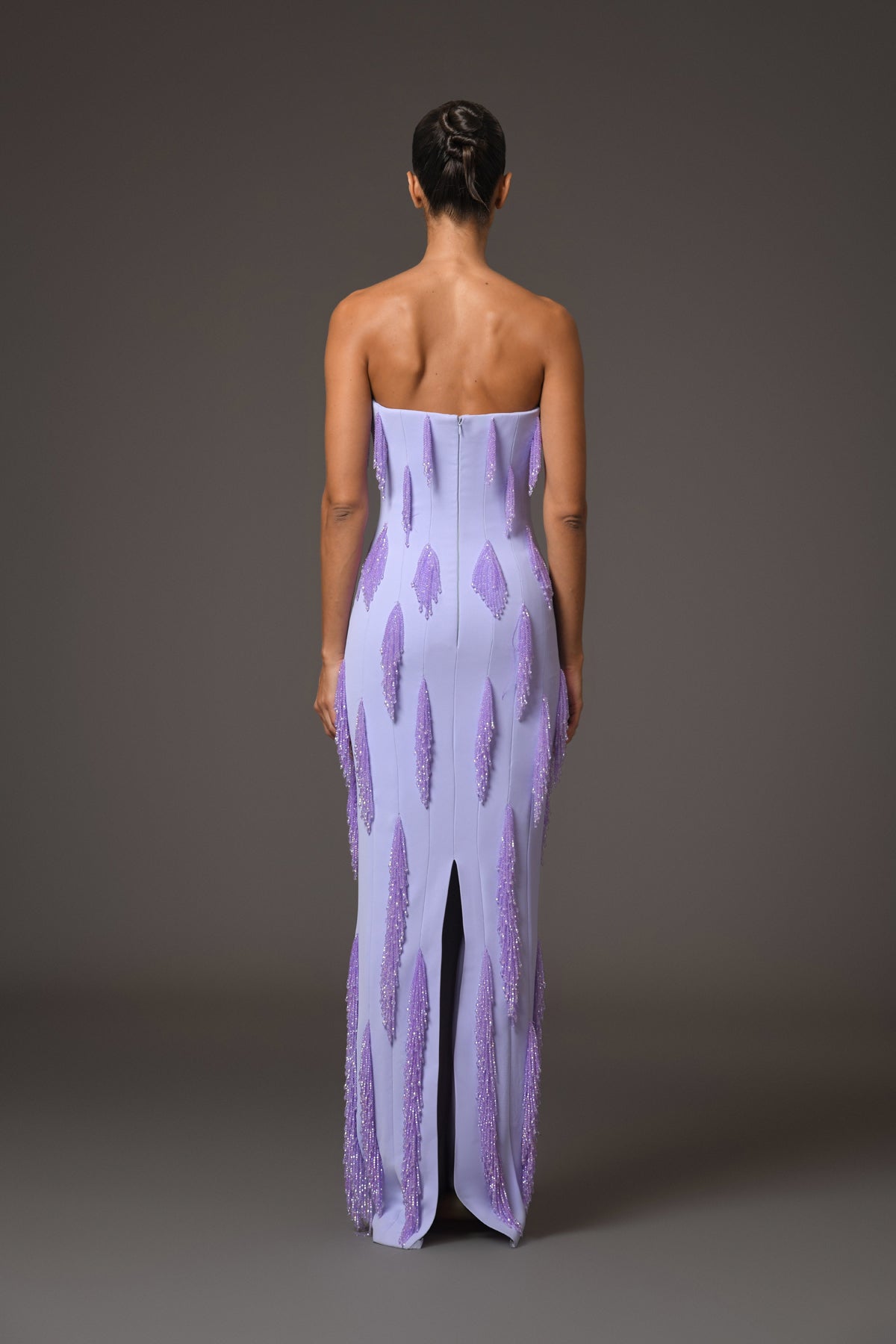 Lilac Crêpe Dress with Beaded Fringes