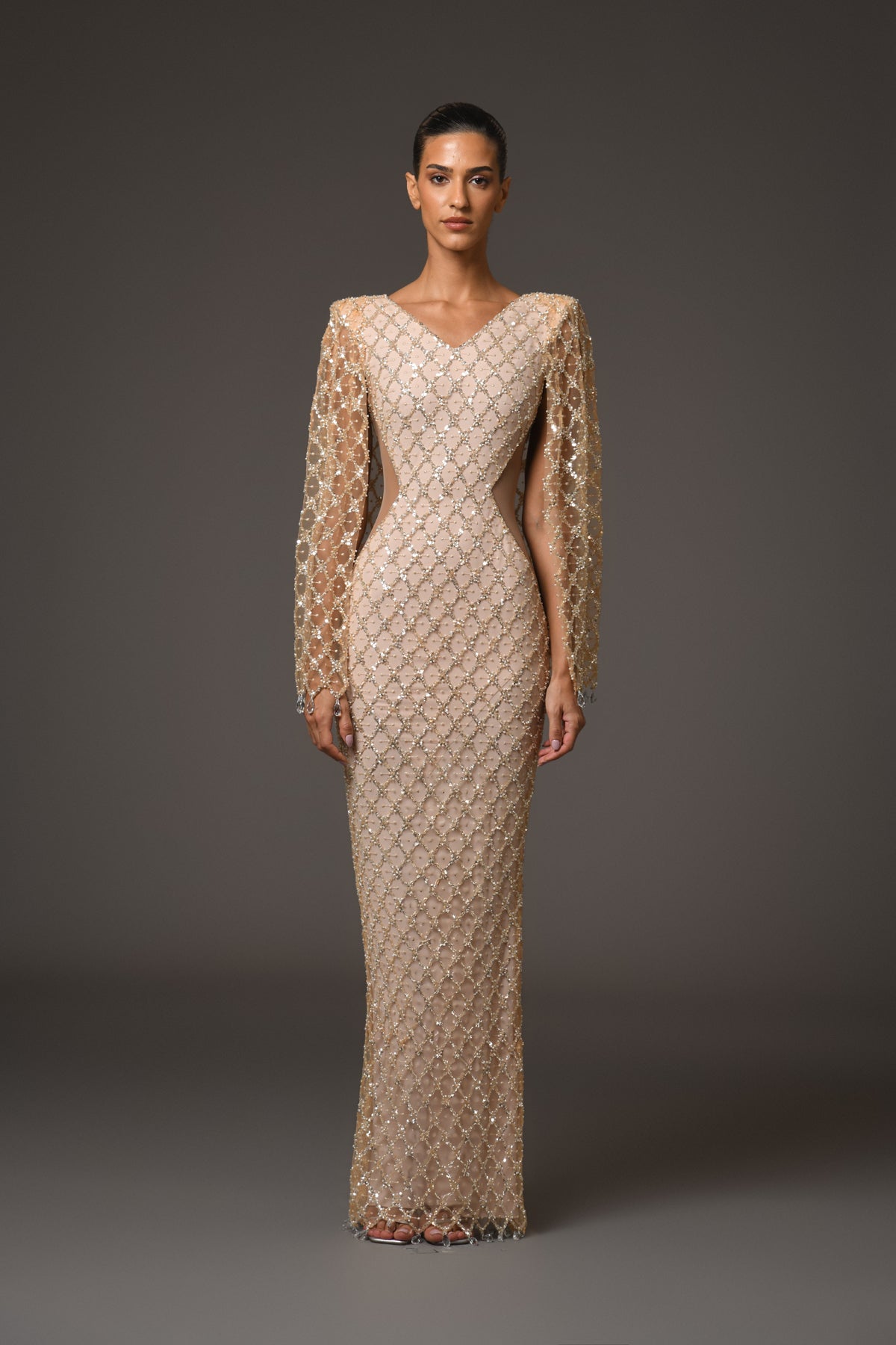 Fully Embroidered Dress with Crystals