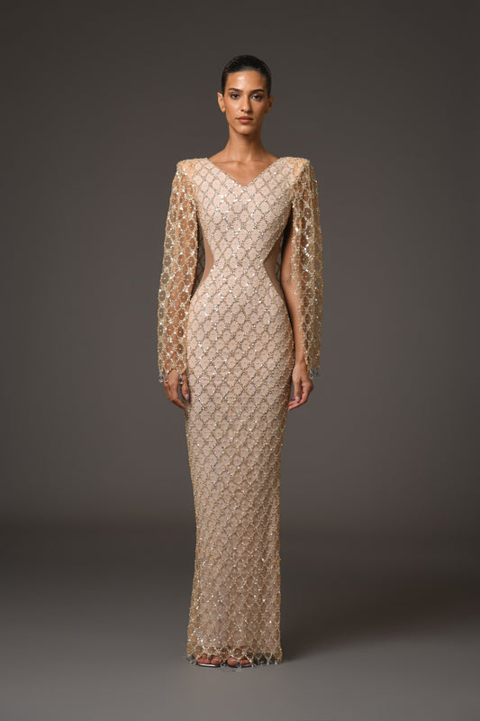 Fully Embroidered Dress with Crystals