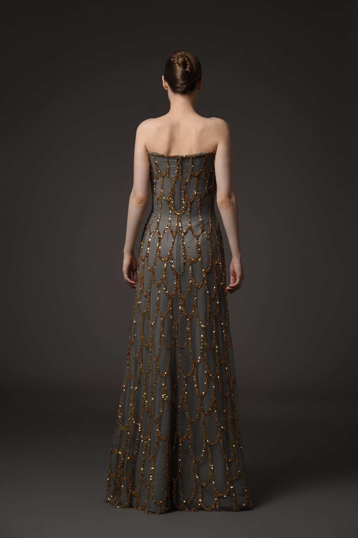 Fully Embroidered Grey Tulle Dress