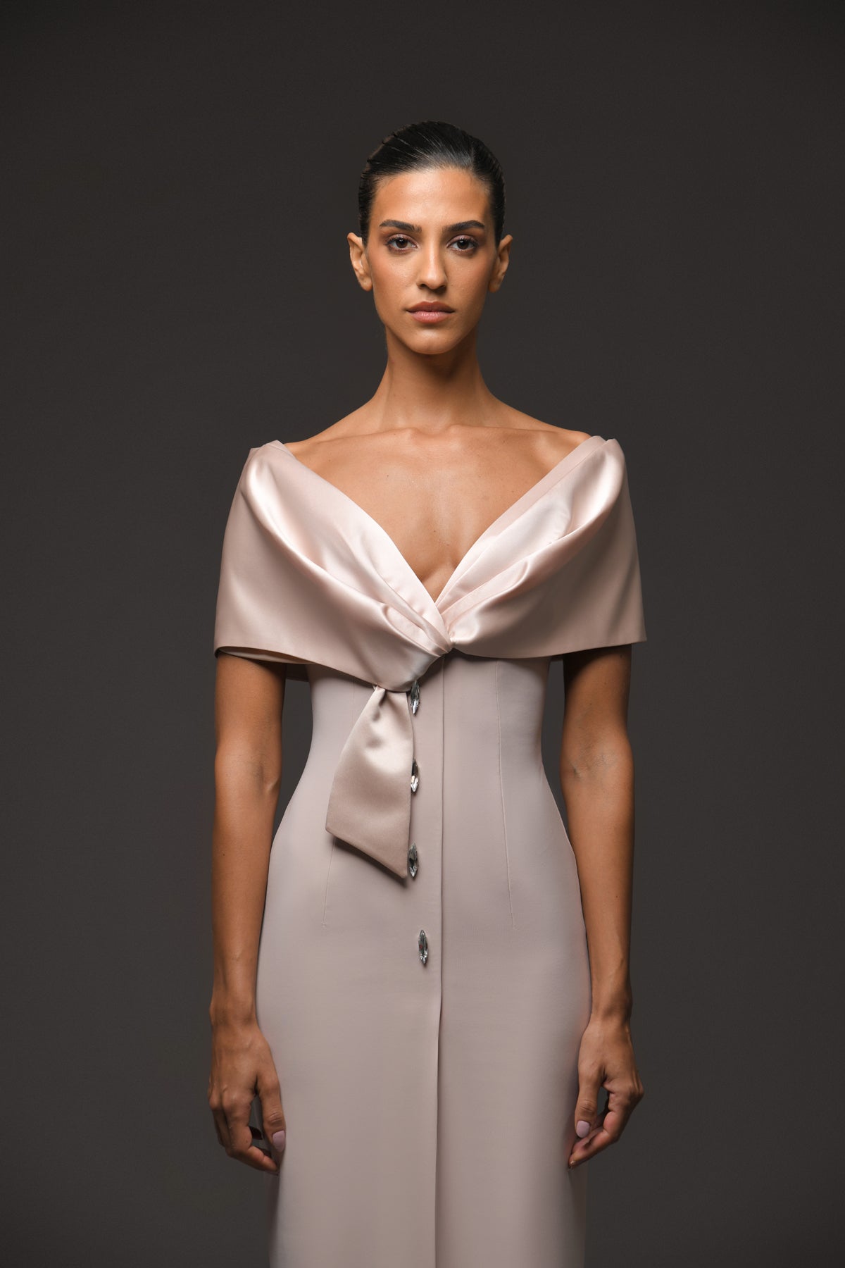 Nude Crêpe Dress with Silver Detailing