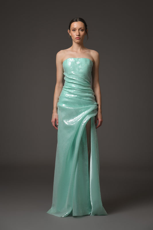 Green Sequined Corseted Dress