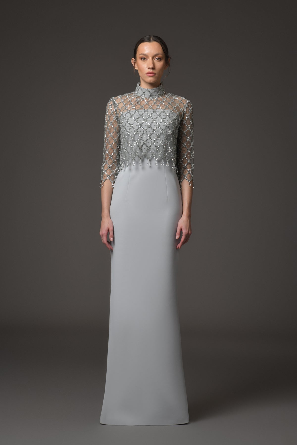 Tulle Embroidered Dress with Crystals