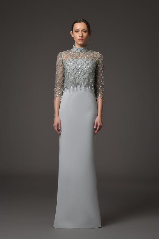 Tulle Embroidered Dress with Crystals