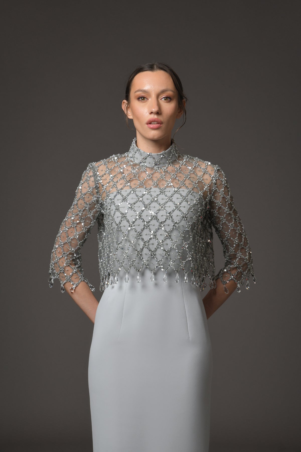 Tulle Embroidered Dress with Crystals