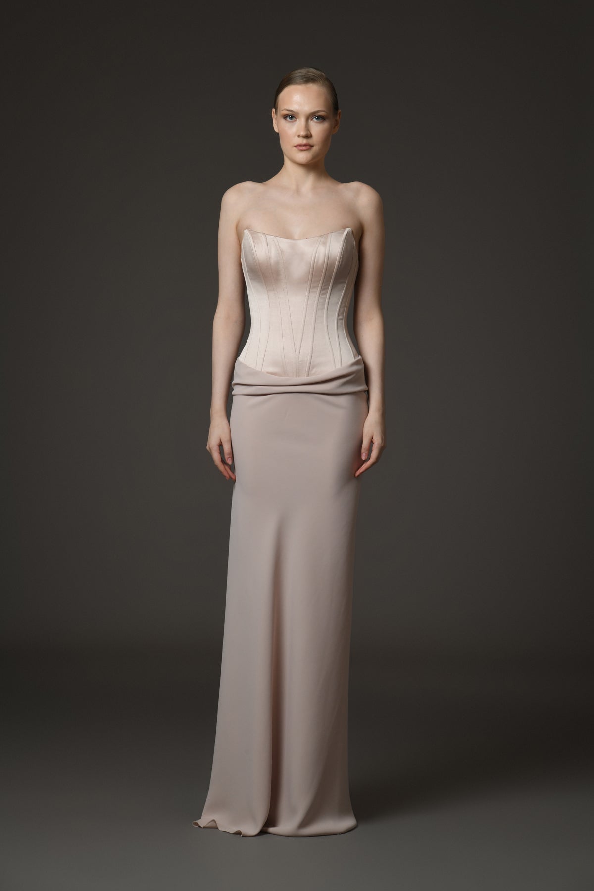 Nude Corseted Crêpe Dress