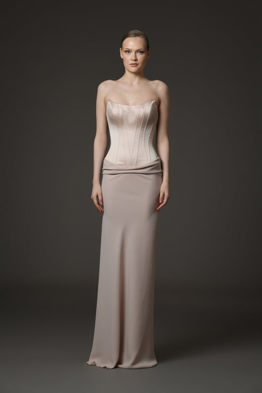 Nude Corseted Crêpe Dress