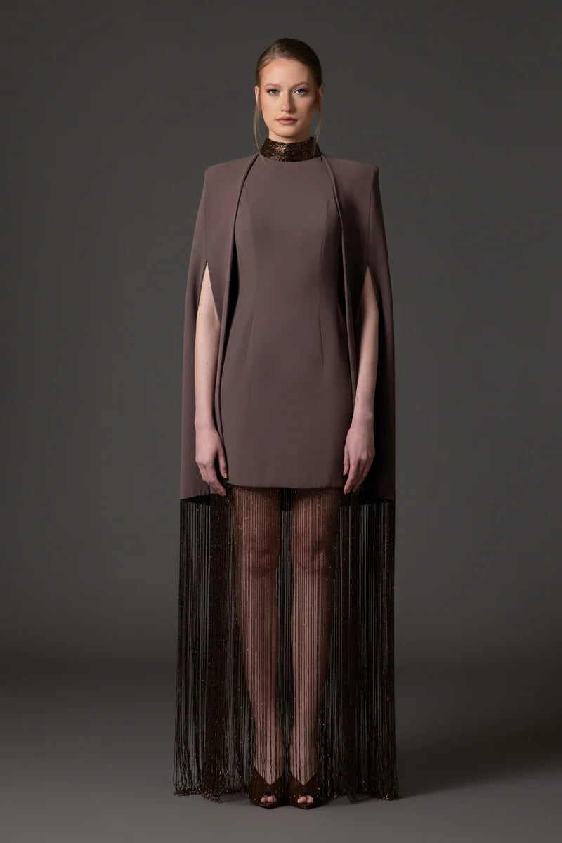 Coffee Brown Cape Dress