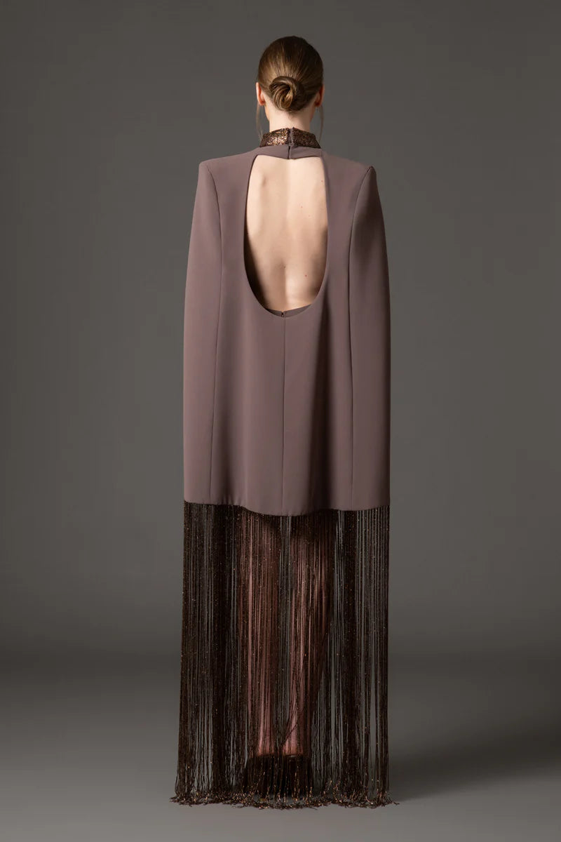 Coffee Brown Cape Dress