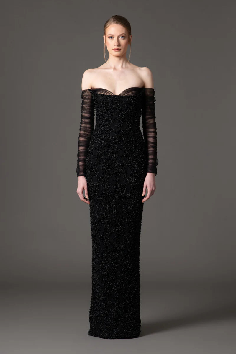 Off The Shoulder Black Crêpe Dress