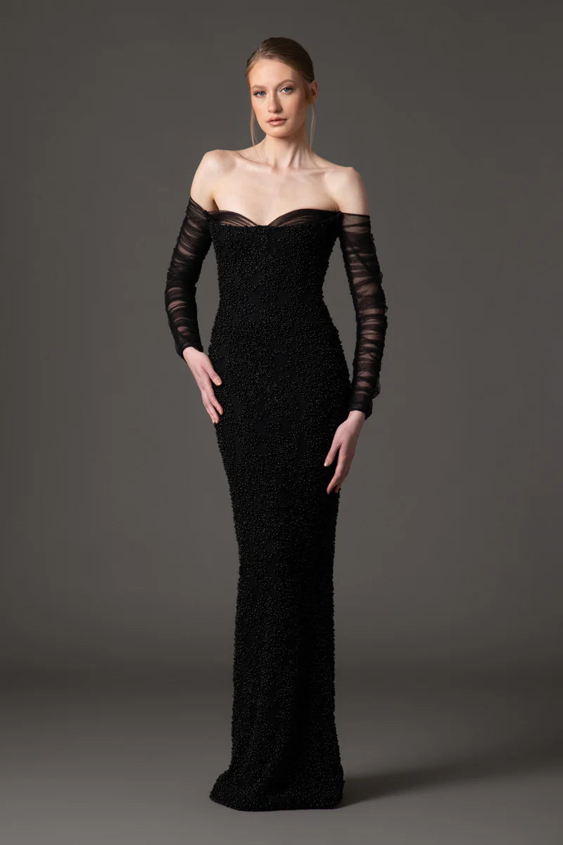 Off The Shoulder Black Crêpe Dress