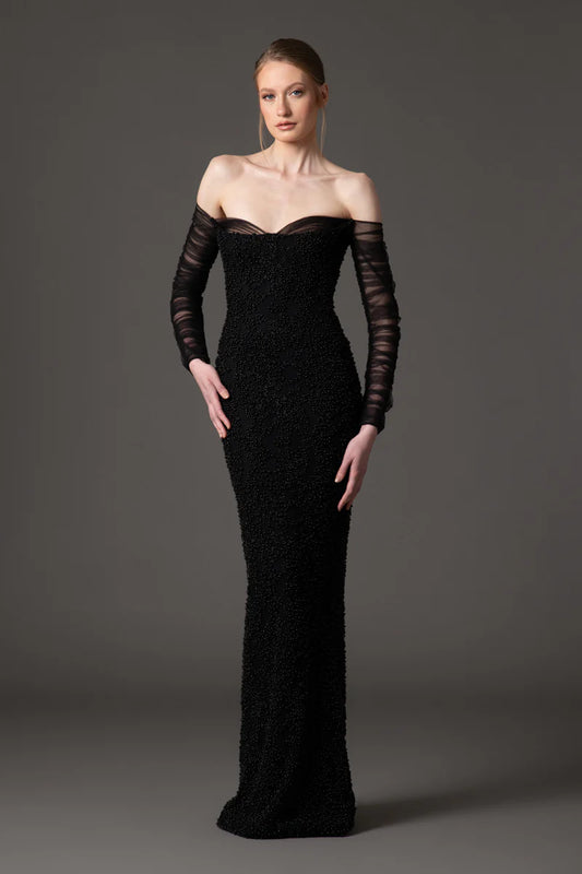 Off The Shoulder Black Crêpe Dress