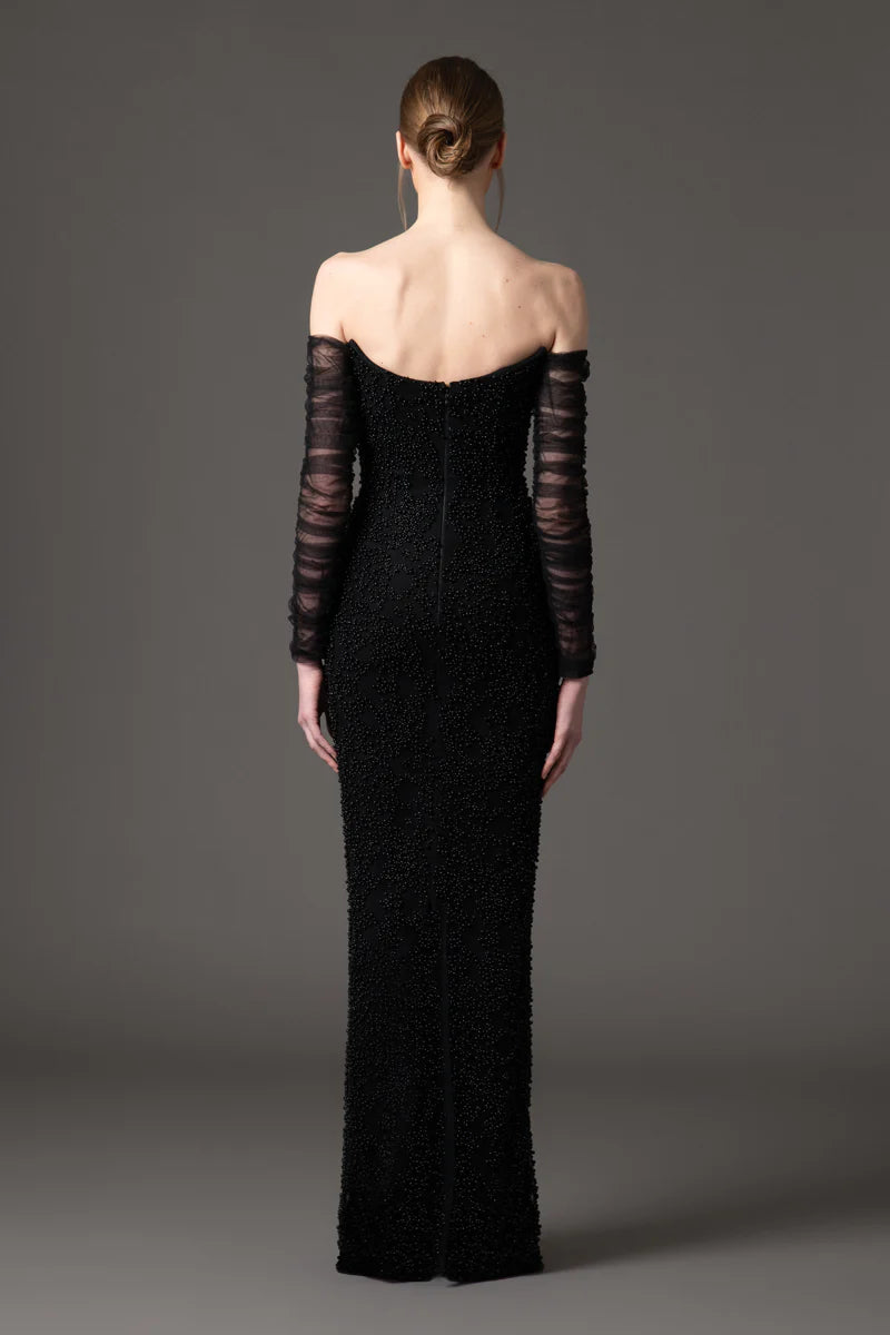 Off The Shoulder Black Crêpe Dress