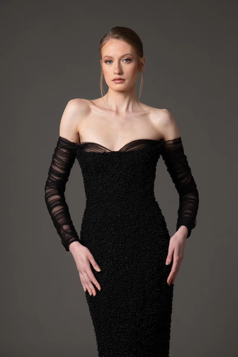 Off The Shoulder Black Crêpe Dress