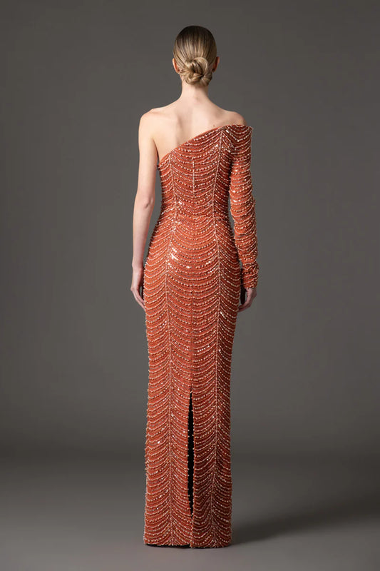 Burnt Brick Asymmetric Crêpe Dress
