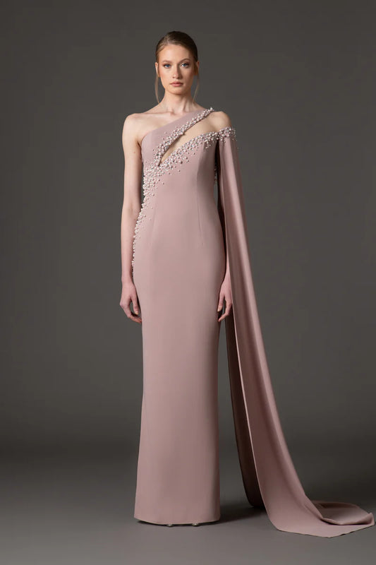 Vintage Rose Asymmetric Crêpe Dress