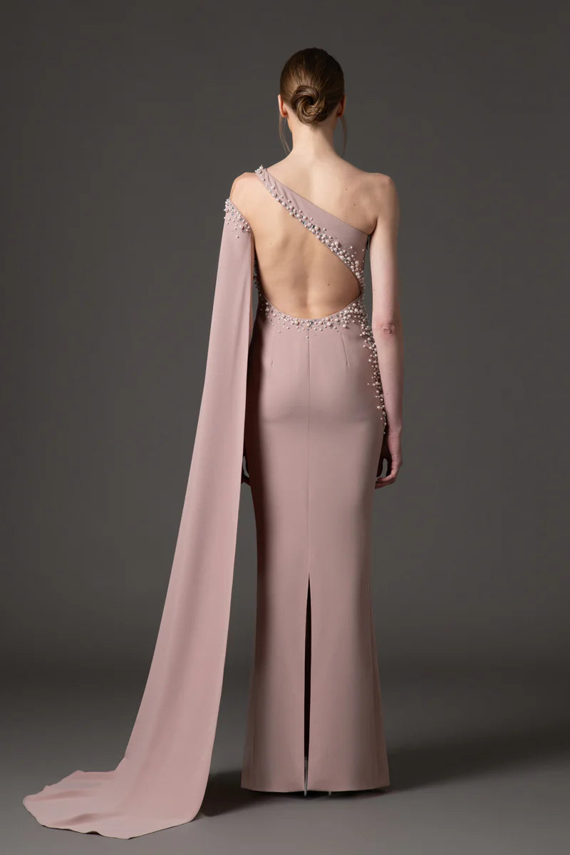 Vintage Rose Asymmetric Crêpe Dress