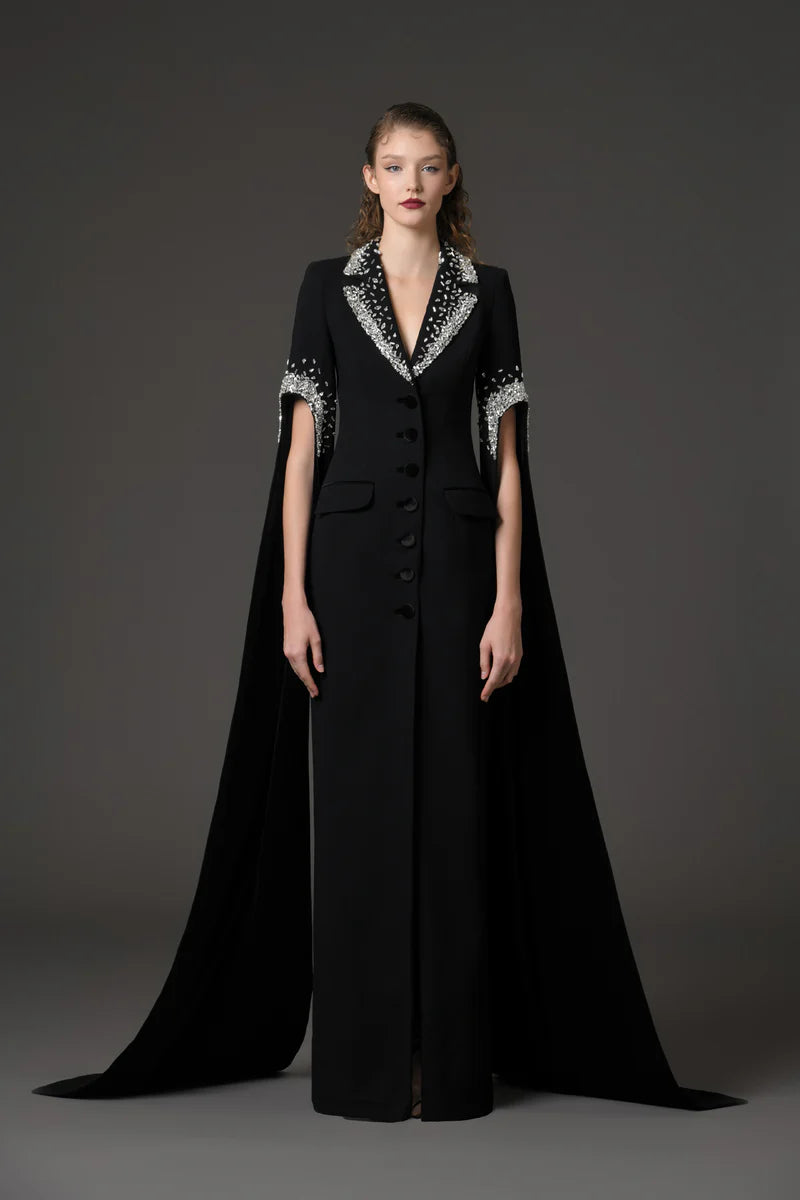 Black Crêpe Tailored Coat Dress