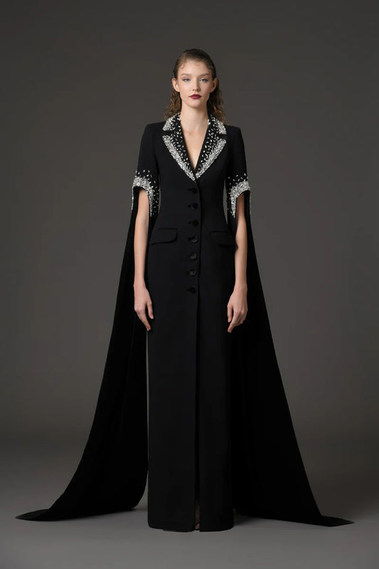 Black Crêpe Tailored Coat Dress