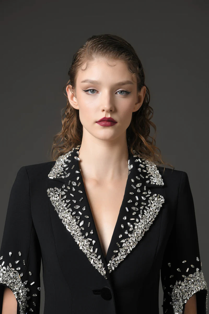 Black Crêpe Tailored Coat Dress