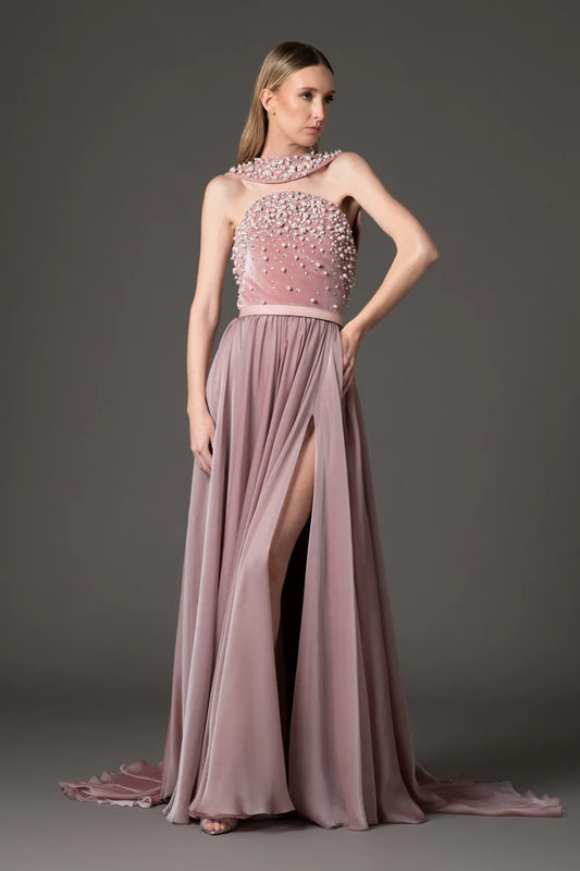 Vintage Rose Velvet Embroidered Corset Dress