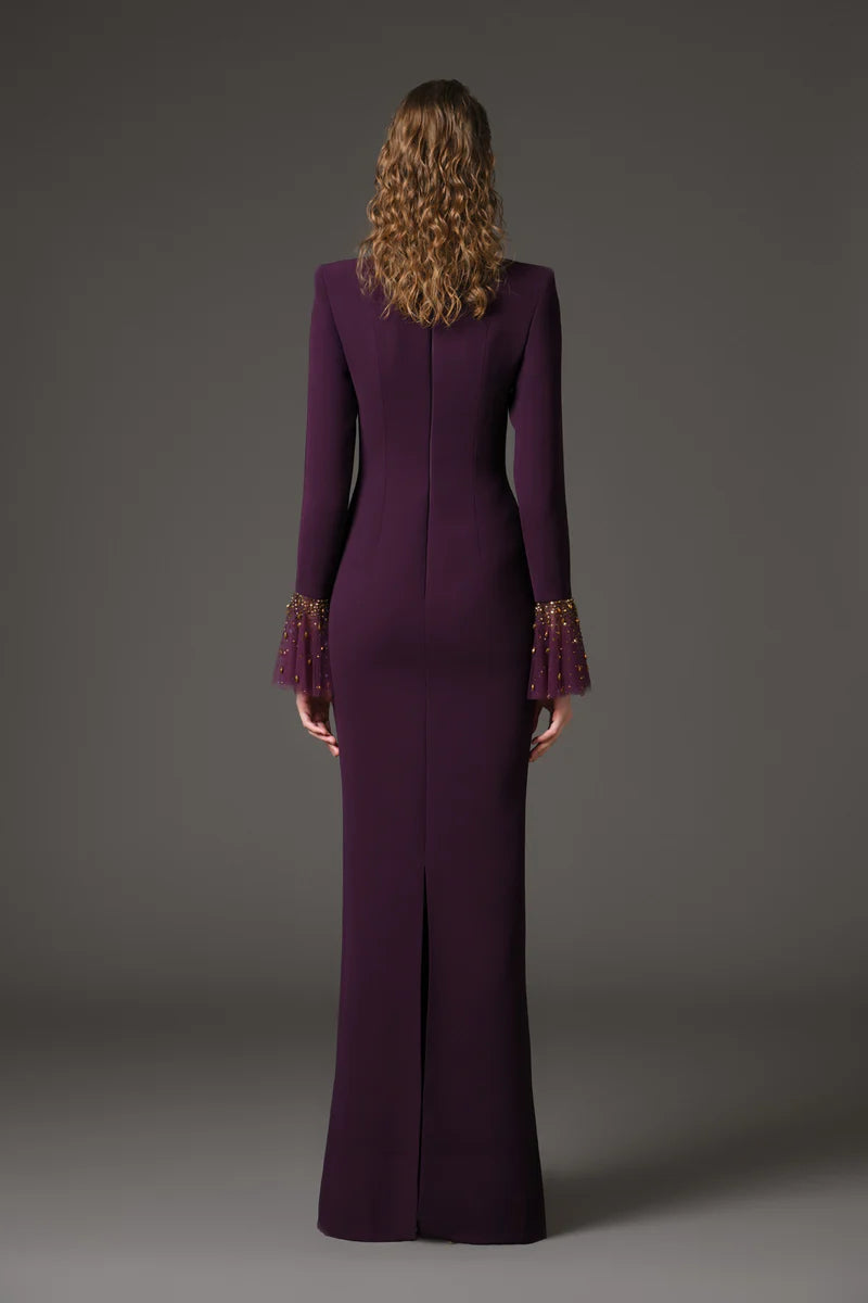 Embroidered Burgundy Crêpe Dress