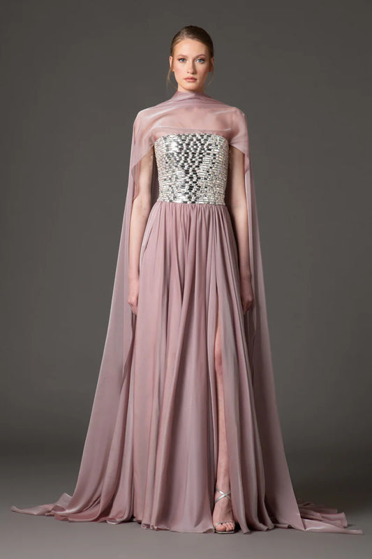 Vintage Rose Corset Dress with Scarf